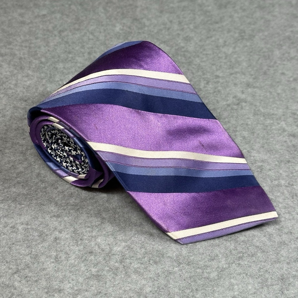 Tommy Hilfiger Purple Stripe Silk Tie USA Classic Y2K Necktie 59x3.6‎ in Vintage